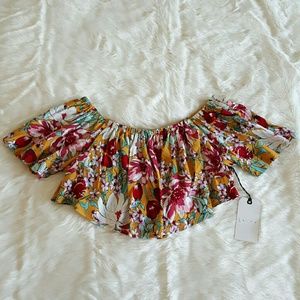 Leith Floral Ruffle Tube Top NWT